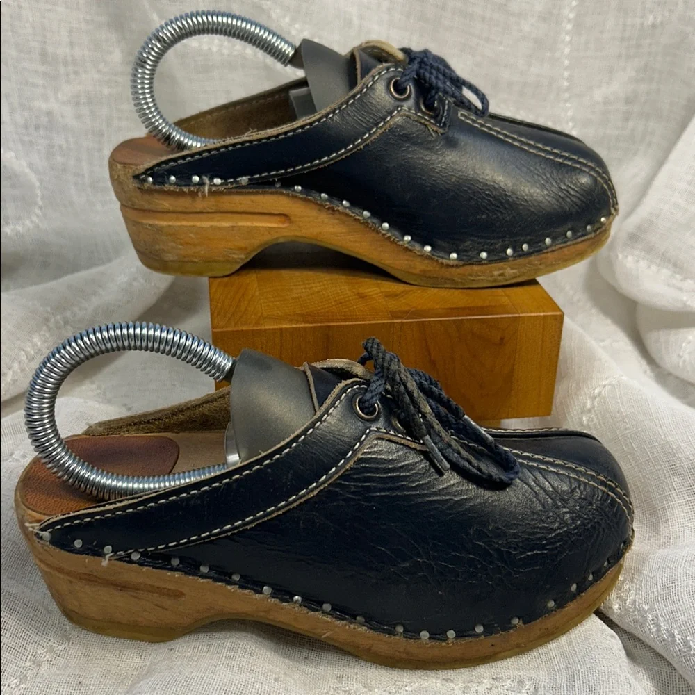Made in Sweden leather and wood children’s clogs